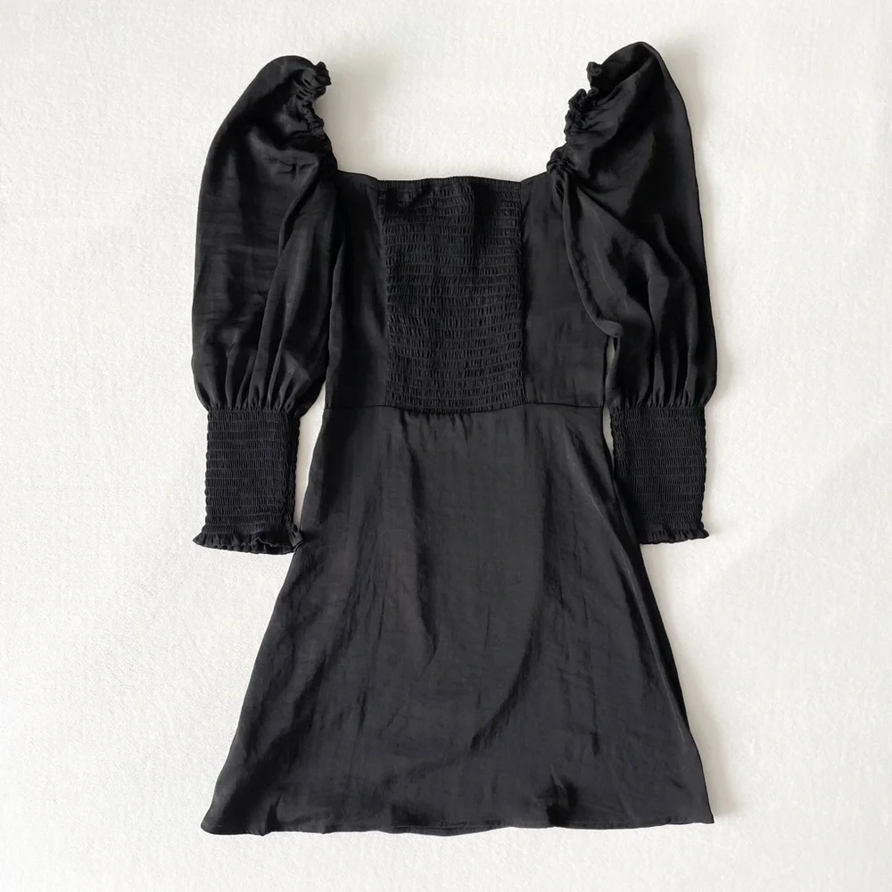 H&M NWT Satin Puff Sleeve Bustier Dress - Picture 2 of 4